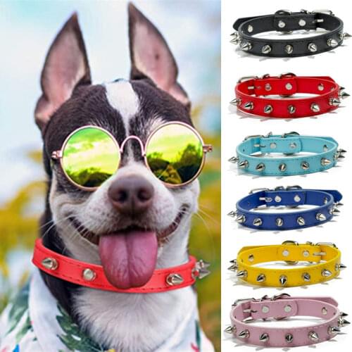 Pet Supplies Cool Leather Cat Collar Sting Nail Small Dog Leash Dog Collar Accessories Anti-bite Kitten Collar PU Punk Rivet
