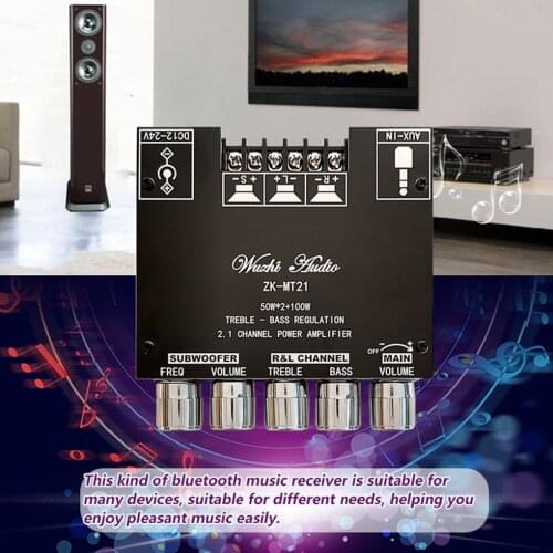 ZK-MT21 Power Amplifier Board TPA3116 2.1 Channel Bluetooth 5.0 Subwoofer Amplifier Module 50WX2+100W Power Stereo Board