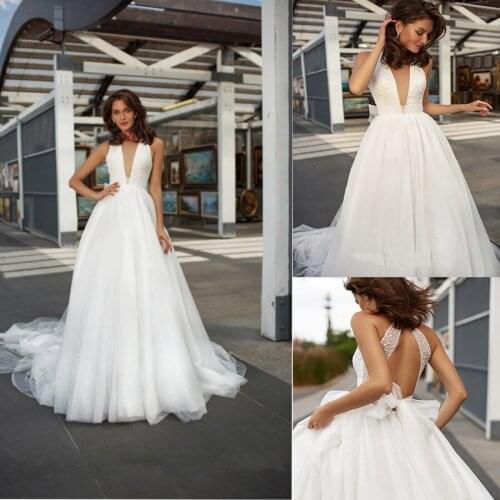 A-Line Halter Tulle Wedding Dress Sleeveless Custom Made Appliques Sexy Back Vestidos De Novia Bridal Gowns Floor Length
