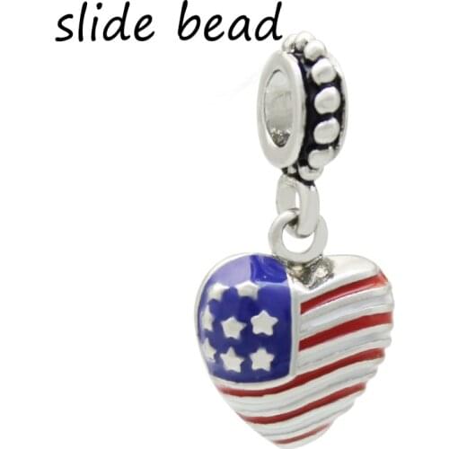Fit Pandora charm bracelet heart-shaped American flag charm beads bracelets beads jewelry production