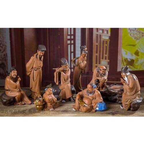 Rare Old Eight Immortals Decoration Shiwan Kiln Ceramic Figure Statues,8 pieces/pack