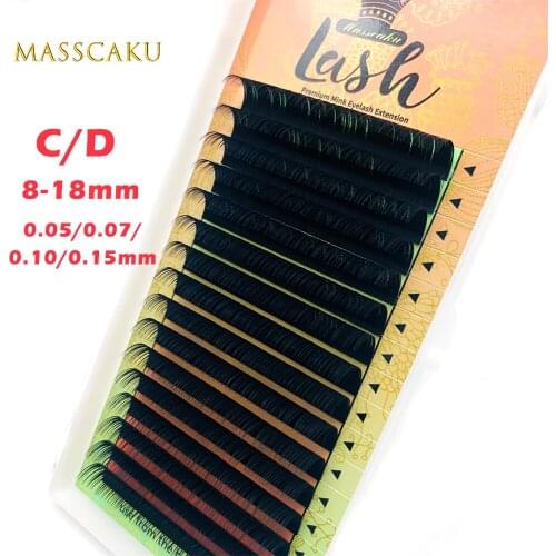 MASSCAKU Fast Shipping 16rows/case premium natural synthetic mink individual eyelash extension makeup maquiagem cilios