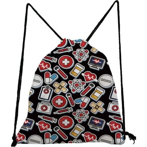 Electrocardiogram Pharmacy Print Backpack Nurse Drawstring Bags Preppy Style Book Bag Pretty Portable Teenage Boys Girls Bookbag