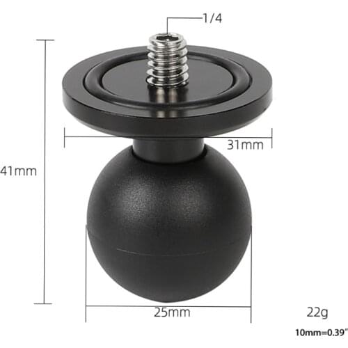 25mm / 1 inch Ball Mount to 1/4 Camera Screw Adapter for All Industry Standard 1 inch / 25mm mounts For Double Socket
