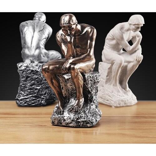 Thinker Figurines Statue Ornaments Retro Creative People Resin Sandstone Home Office Sculpture Decorations Art Crafts Gifts
