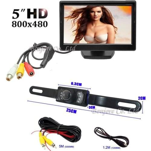 Hd 5" TFT 800 x 480 Hd Mirror Monitor & CCD Car Rear View System Backup Reverse Camera Kit Night Vision license plate camera Kit