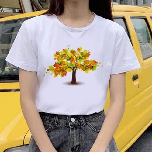 Women cartoon Printed Harajuku Tshirt 2021 women Summer different leaves T Shirt Aesthetic streetclothing T-shirt