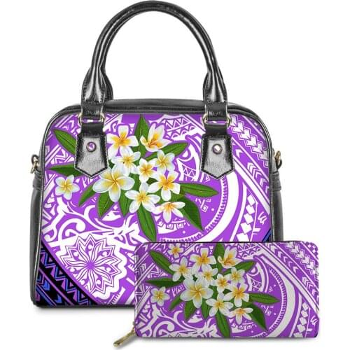 Woman Handbag Wallet Set Floral Messenger Vintage PU Leather Handbag Lady Top-handle Hawaii Tribal 2Pcs Tote Bag Bolsa Feminina