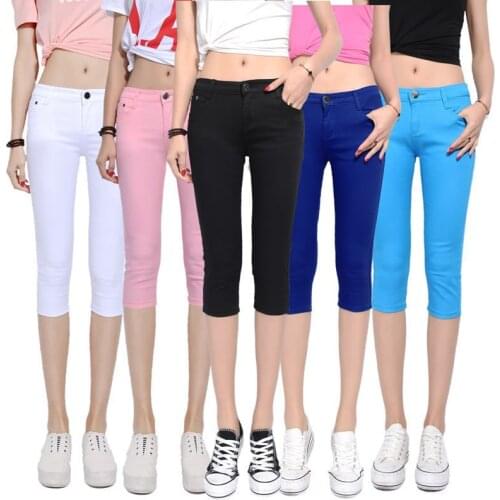 New Summer Candy Color 2019 Women Crop Leggings Slim Thin 3/4 Length Lady Leggin High Elastic Knee-Length female stretch cotton