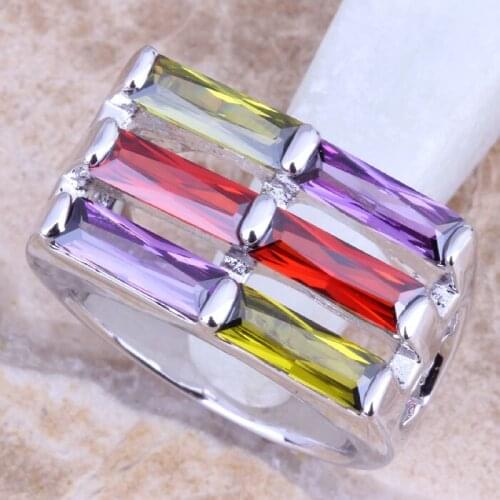 Terrific Multigem Red Garnet Silver Plated Womens Ring Size 6 / 7 / 8 / 9 R1289