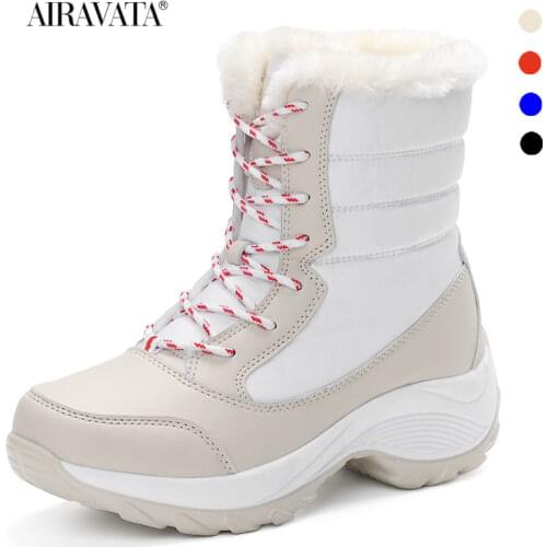 Winter Casual Shoes Warm Womens Walking Boots Hight Top Lace Up Flatform Velvet Ladies Ankle Boots
