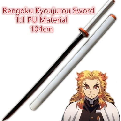 1:1 Rengoku Kyoujurou White Sowrd Demon Slayer Weapon Kimetsu no Yaiba Sword Cosplay Ninja Knife 104cm Weapon Prop Model