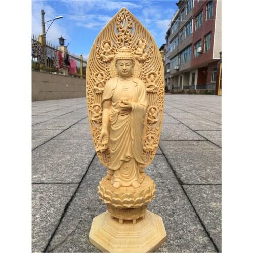 43cm large HOME OFFICE Company SHOP safety health good luck Efficacious protection Amitabha Sakyamuni buddha wood carving statue