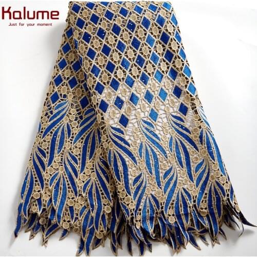 Kalume African Cord Fabric 5 Yards Nigerian Guipure Cord Lace Fabric With Stones Embroidery Lace For Diy Dress Sewing H2547