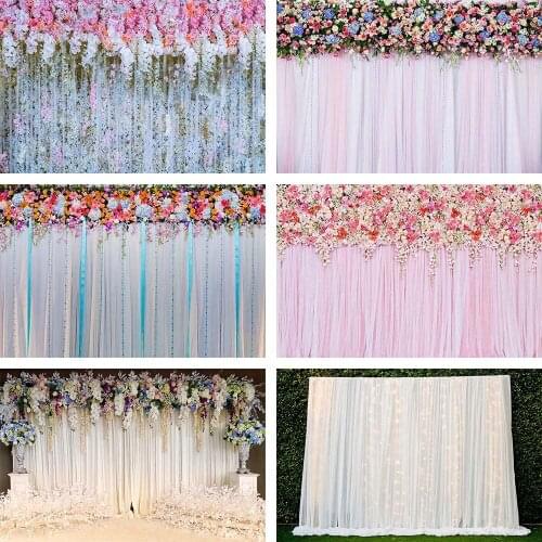 Avezano Wedding Flower Pink White Curtain Birthday Marriage Party Decoration Backdrop Photo Background Custom Photography Studio