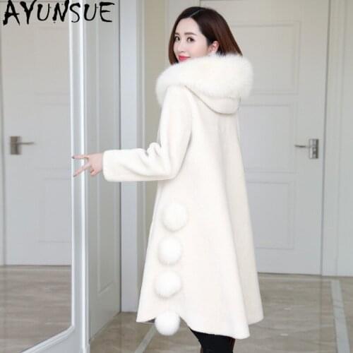 AYUNSUE Winter Jacket Women Long Real Fur Coat Hooded Fox Fur Collar Womens Clothes Warm Woman Parkas Manteau Fourrure Femme