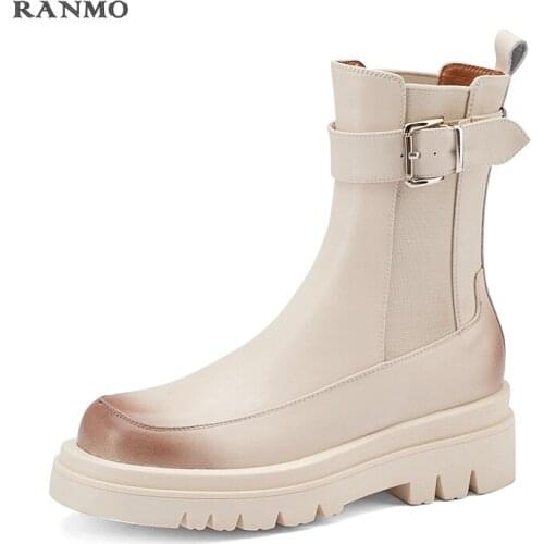 Martin Boots Female 2021 British Style Thick-soled Mid-tube Boots Retro Tooling Short Boots Leather Single Boots Chelsea Boots