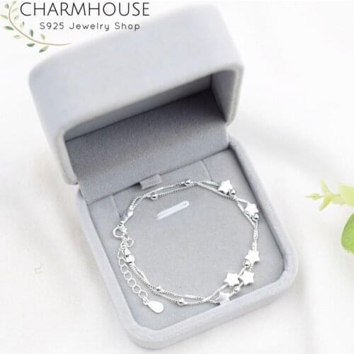 Pure Silver Chain Bracelets For Women Multi Layer Bead Star Charm Bracelet Pulseira Femme Wristband High Quality Jewelry Bijoux