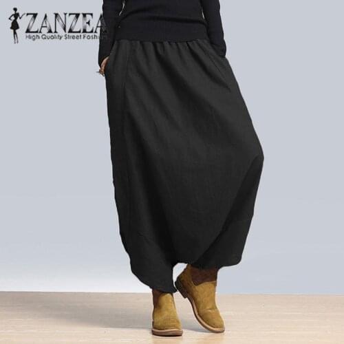 ZANZEA Women Casual Elastic Waist Pockets Solid Loose Drop Crotch Harem Pants Trousers Female Baggy Long Pantalon Hip Hop Pants