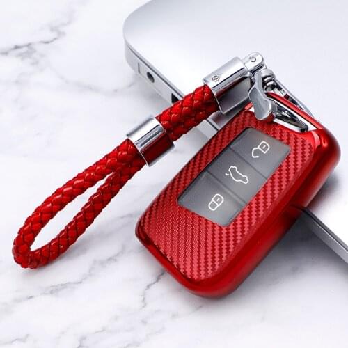 Key Cap for Vw Passat B8 CC Tiguan 2 Polo Carbon Fiber Key Holder for Skoda Kodiaq Octavia 2020 2021 Superb A7 Key Case Cover