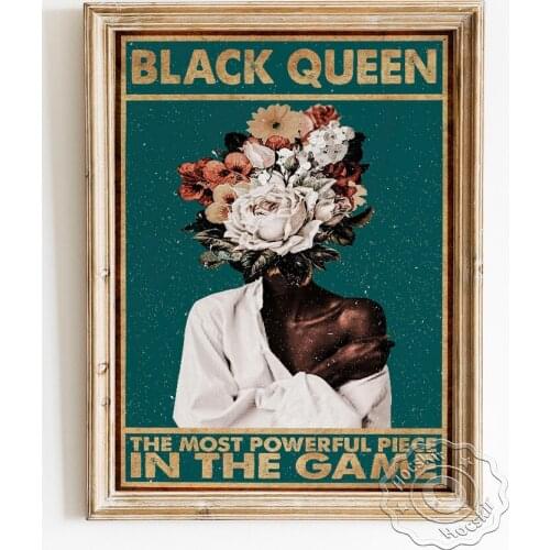 Black Queen Poster, Flower Head Artwork Wall Picture, Human Body Vintage Canvas Painting, Living room Bedroom Home Decor Prints