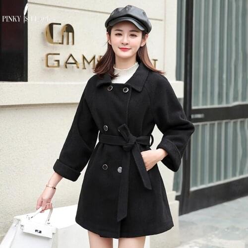 PinkyIsBlack Blends Woolens Overcoat Women Double Breasted Coat Female Autumn Winter Ladies Coats And Jackets Womens Wool Coat