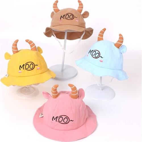 New Year Kds Boy Girl Baby Cow Horn Hats Fashion Cute Children Infant Outdoor Beach Fisherman Cap 1-8 Years