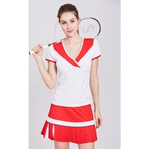 Raibaallu Red Women Fitness Dresses Victor Badminton T Shirt Pink Top Two-Piece Sets Tennis Skirt Short