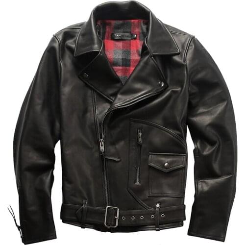 HA-98919 Read Description! Asian Size Army Genuine Outerwear Cow Cowhide Leather Rider Jacket