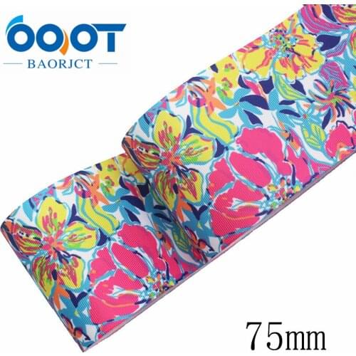 I-191029-2467,10yards 75mm Cartoon flower Thermal transfer Printed grosgrain Ribbons,Clothing DIY handmade materials