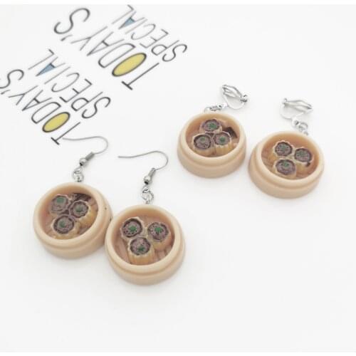 Personalized Fun Hand Made Small Fresh New Earrings Without Holes Simulation Steamed Dumpling Snack Shape
