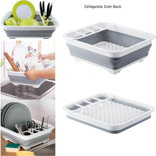 Kitchen Folding Drain Dish Rack Foldable Storage Box Bowl Shelf Holder Drainer Tableware Cup Stand Collapsible Drying Drainboard
