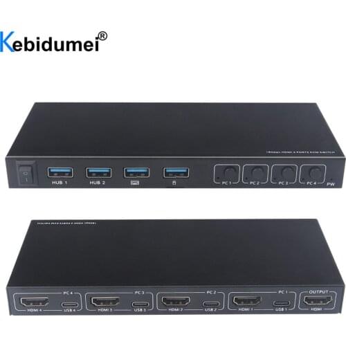2/4 Ports KVM Switcher 4K HDMI-compatible Video Display 4 IN 1 Out Type C USB Switch Box for Sharing Monitor Keyboard Mouse