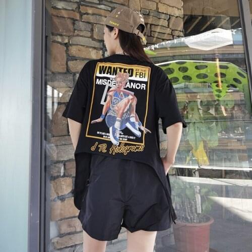 Summer Irregular Letters T Shirt Women High Waist Short Sleeve Fashion Street Style Basketball Cheerleaders Pattern Top Oversize