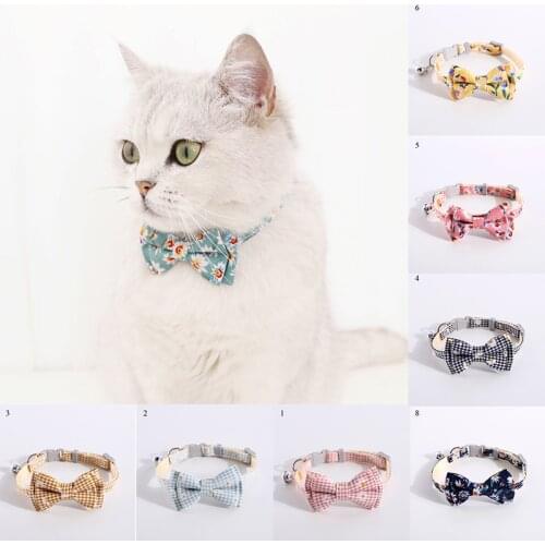 Daisy Sunflower Print Fabric Cotton Dog Collar Pet Cat Bow Tie Lovely Neck Strap Blue Pink Bowknot Cute for Small Middle Dog