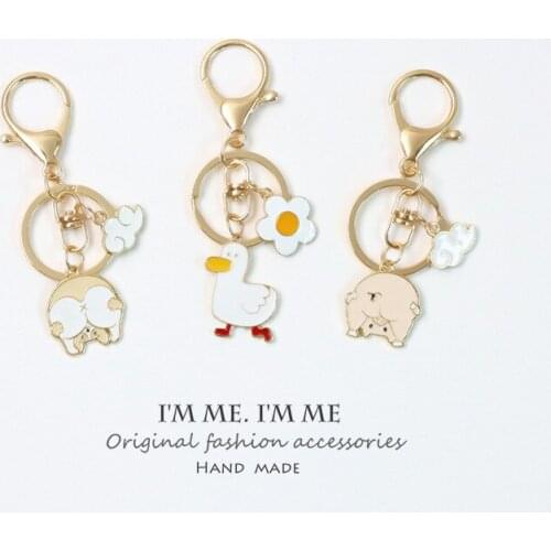 Cartoon Anime Keychains Cute Duck Pig Dog Pendant Car Keyring for Women Girl Bag Airpods KeyChain Phone Charm Pendant Gift