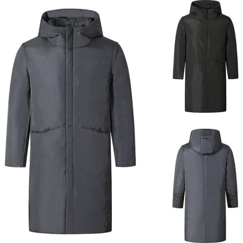 European size winter new mens casual cotton clothing solid color long hooded fashion down jacket white duck down coat