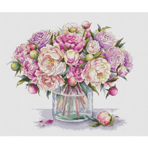 Peony bouquet in a bottle Cross Stich Embroidery set Electronic drawing Cross Stich Needlework