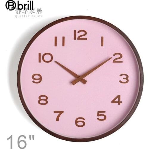 Nordic Modern Wall Clock Wood Original Silent Watch Home Wooden Needle Pink Wall Watches Home Decor Living Room Decoration Gift