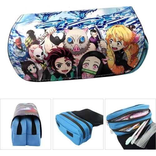 New Demon Slayer Pencil Case Kimetsu no Yaiba PU Leather Wallet Purse School Pen Zipper Bag Cartoon Kids Boys Girl
