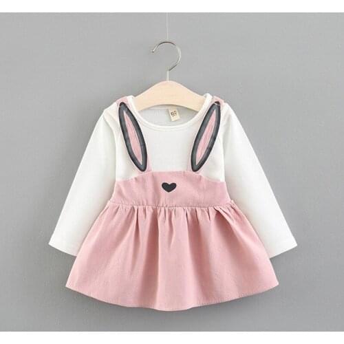 Baby Girl Autumn Dresses Girls Princess Dress Love Long Ear Strap Party Dresses Infant Baby Clothing