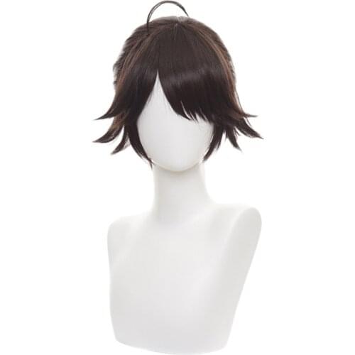 Identity V Luca Balsa Wig Cosplay Costume Brown Short Ponytail Synthetic Hair Wigs for Halloween Party Carnival Role Play