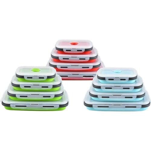 Plastic Food Storage Containers With Lids -4PC Silicone Collapsible Lunch Box