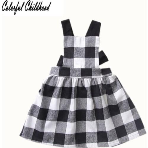 Colorful childhood suspenders dress for baby girls plaid design & bow-knot 2 Colors cute adorable wedding party Xmas dress