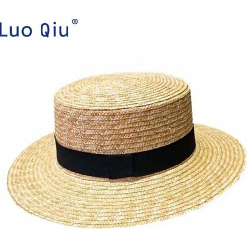 Simple Summer Flat Sun Hats For Women Chapeau Feminino Straw Hat Panama Style Cappelli Side With Bow Beach Bucket Cap Girl Topee