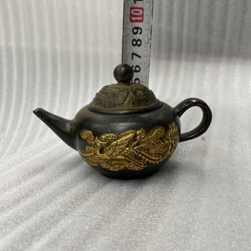 Christmas Antique collection pure copper gilded gold dragon and phoenix wine art pot teapot