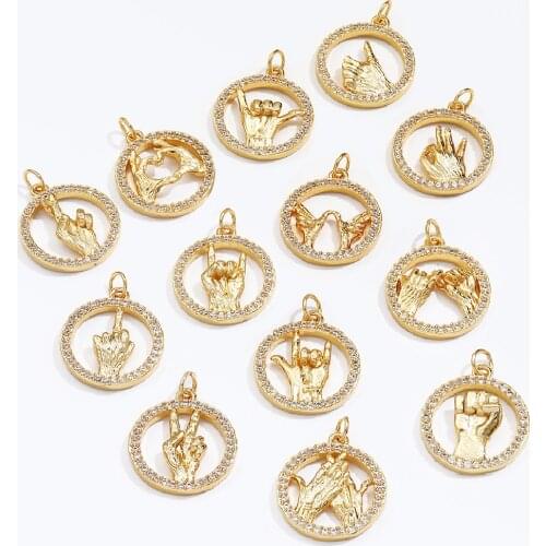 DIY Gesture Pendant Earrings Necklace Charms For Jewely Making Sign Accessories Gold Zircon Designer Charm Pendant For Women