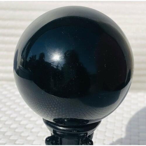 4cm-20cm +Stand Natural Black Obsidian Sphere Large Crystal Ball Healing Stone+pedestal