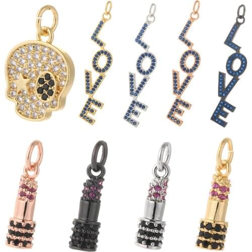 Charm Charms for Jewelry Making Supplies Gold Love Skull Diy Earring Bracelet Necklace Copper CZ Zircon Accessories