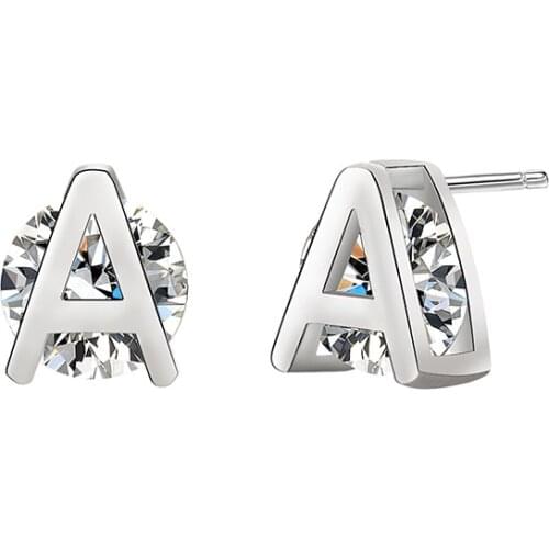 Lovely Cute Letter A Stud Earrings Dazzling White Zircon Stone White Gold Color Earrings Best Gift